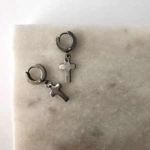 Silver Mini Thick Cross Earrings